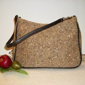 BANANA REPUBLIC Wool Tweed Tote Bag Brown Genuine Leather Trim 6" X 8 1/4"